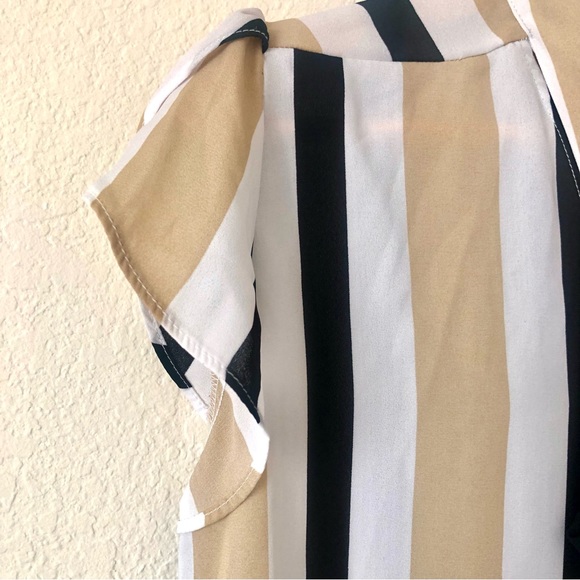 NEW YORK & COMPANY Black White & Beige Vertical Stripes Blouse - Women's Medium - Picture 5 of 9